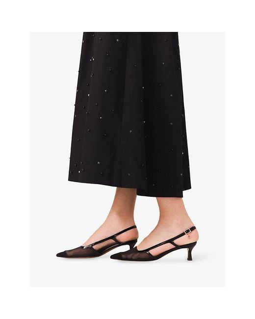 Maje Black Clover-Charm Mesh And Leather Slingbacks