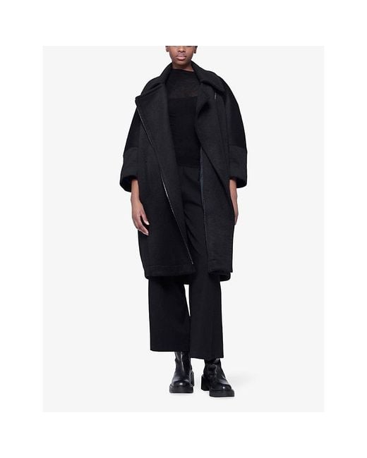 eem Black Boxy Wool-Blend Biker Coat
