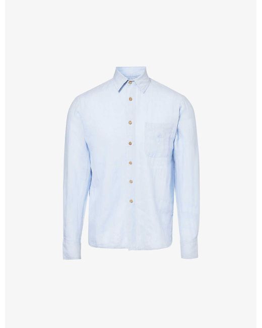 Boardies Blue Brand-embroidered Relaxed-fit Linen Shirt for men