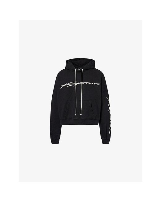 HELLSTAR Black Brand-Print Relaxed-Fit Cotton-Jersey Hoodie for men