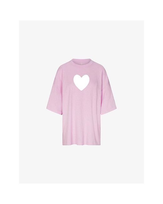 Skims Pink Worn-In Oversized Heart Cotton-Jersey T-Shirt