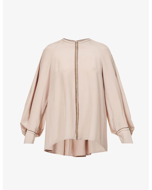 JOSEPH Herald Pleated Silk-blend Blouse in Natural | Lyst