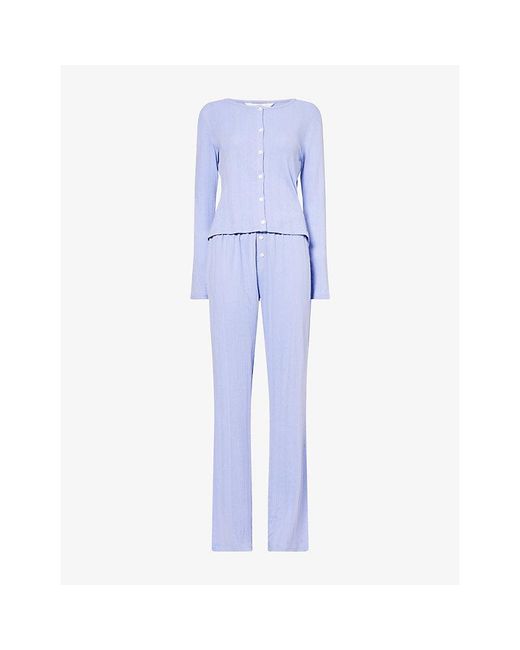 THE NAP CO Blue Pointelle Long-Sleeve Cotton-Jersey Pyjama Set