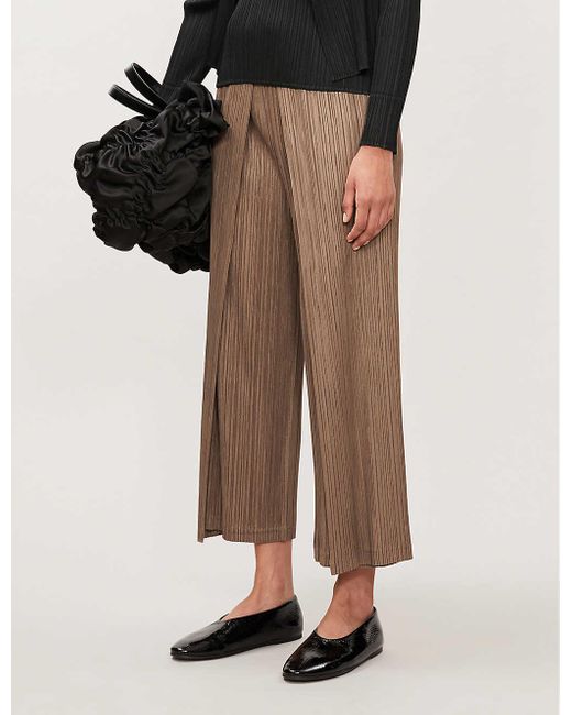 Pleats Please Issey Miyake Gray High-rise Pleated Straight-leg Trousers