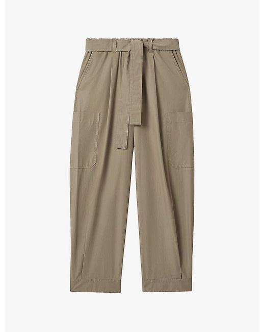 Reiss Natural Delia Patch-pocket Tapered-leg Cotton Trousers