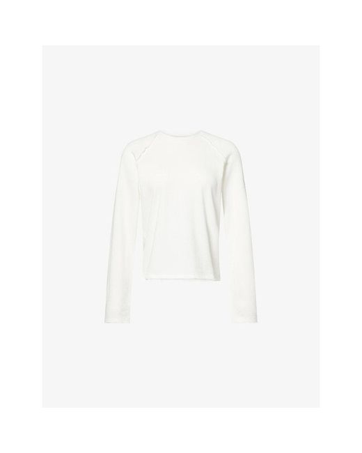 ME+EM White Long-Sleeve Raw-Trims Cotton Top
