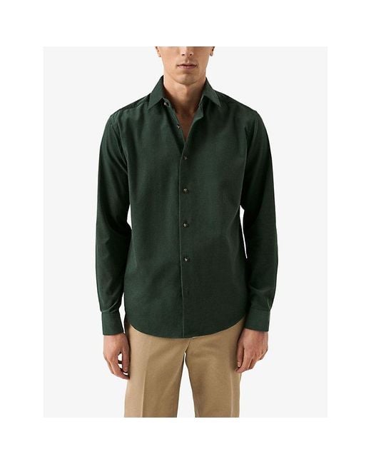 Eton of Sweden Green Solid Corduroy Casual-Fit Cotton Shirt for men
