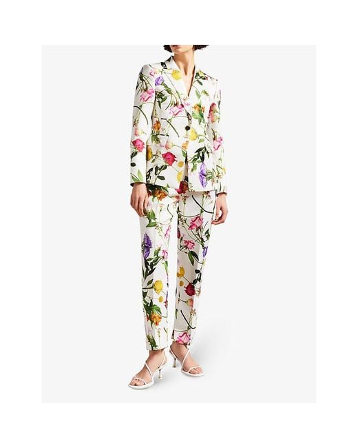 Ted Baker White Ziaah Floral-print Single-breasted Woven Blazer
