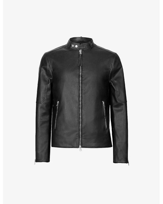 AllSaints Black Cora Snap-back Collar Faux-leather Jacket for men
