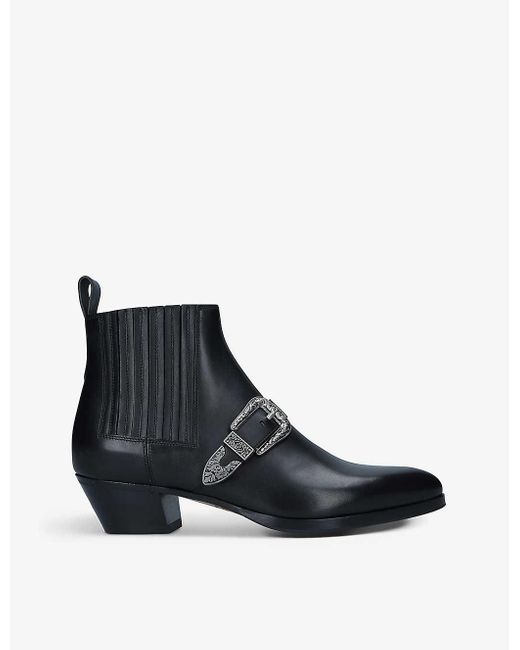 Gucci Black Zahara Buckle-front Leather Ankle Boots for men