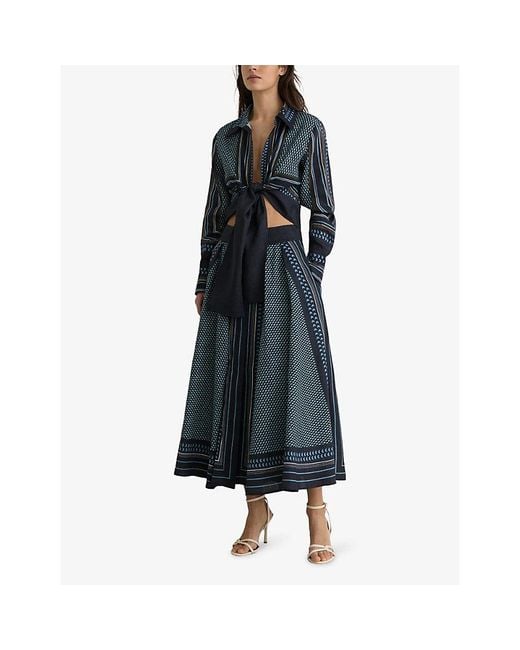 Reiss Blue Jackson Tie-Front Linen Top