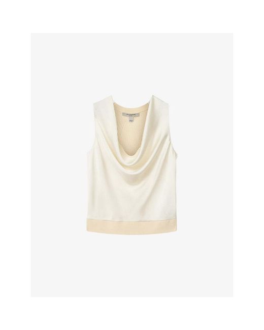 AllSaints White Zoey Cowl-Neck Woven And Knitted Top