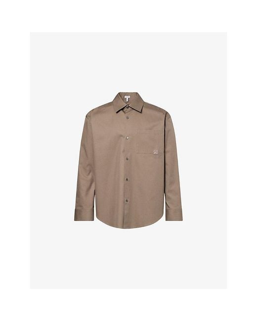 Loewe Brown Anagram Long-Sleeves Cotton-Poplin Shirt for men