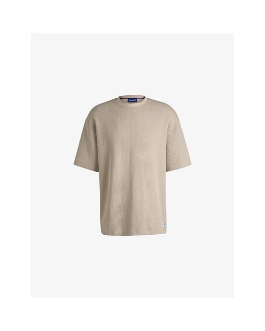 HUGO Natural Brand-Patch Crewneck Cotton-Jersey T-Shirt for men
