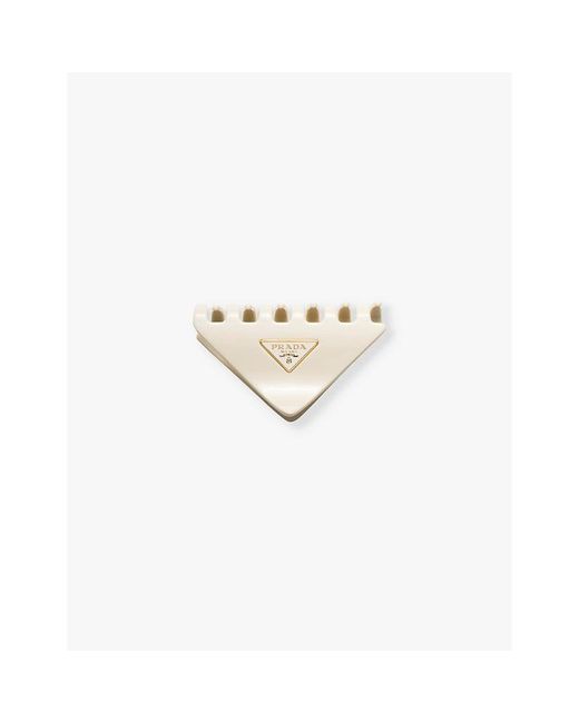 Prada White Brand-Plaque Triangle Acrylic Claw Clip