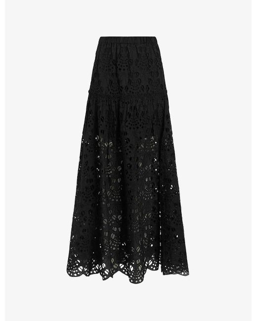 AllSaints Black Rosie Openwork-lace Midi Skirt