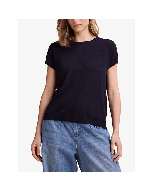 The White Company Blue Round-Neck Short-Sleeve Cotton-Blend T-Shirt