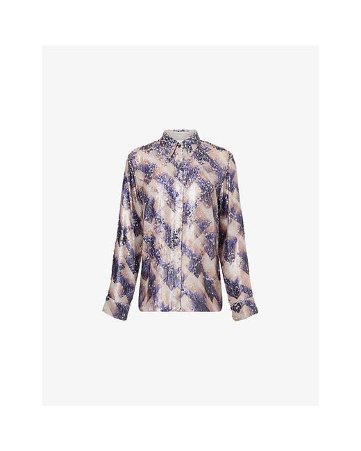 Dries Van Noten Purple Sequin Curved-Hem Woven Shirt