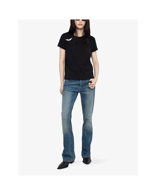 Zadig & Voltaire Black Suzan Wings-Brooch Cotton-Jersey T-Shirt