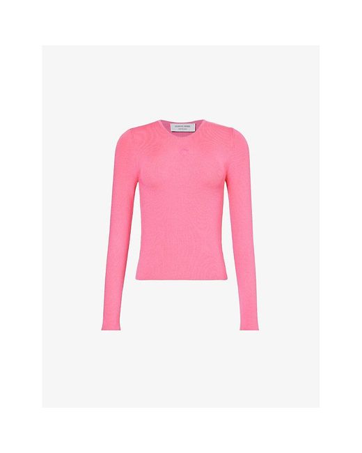 MARINE SERRE Pink Moon-embroidered Long-sleeved Stretch-knit Top