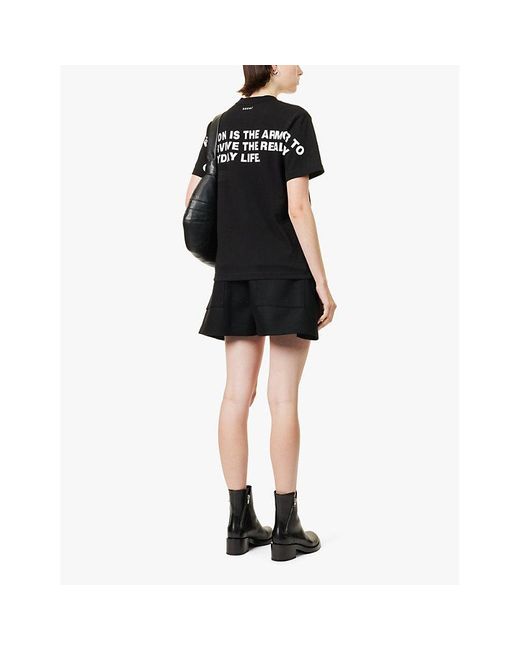 Sacai Black Text-Print Patch-Pocket Cotton-Jersey T-Shirt