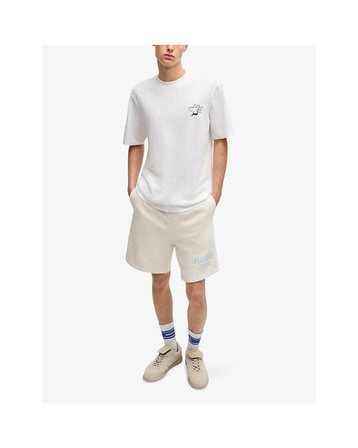 HUGO White Graphic-Print Cotton-Jersey T-Shirt for men