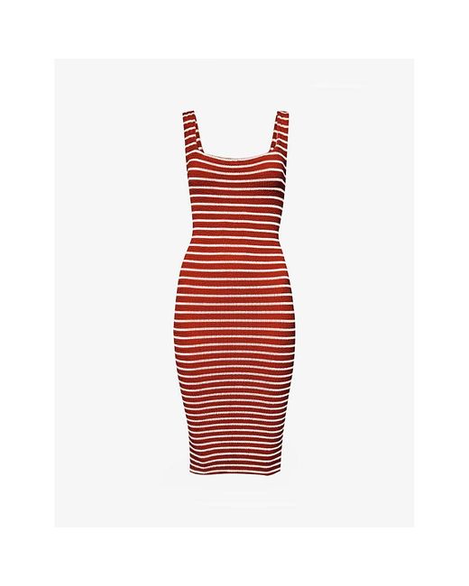 Hunza G Red Striped Square-neck Recycled Polyester-blend Mini Dress