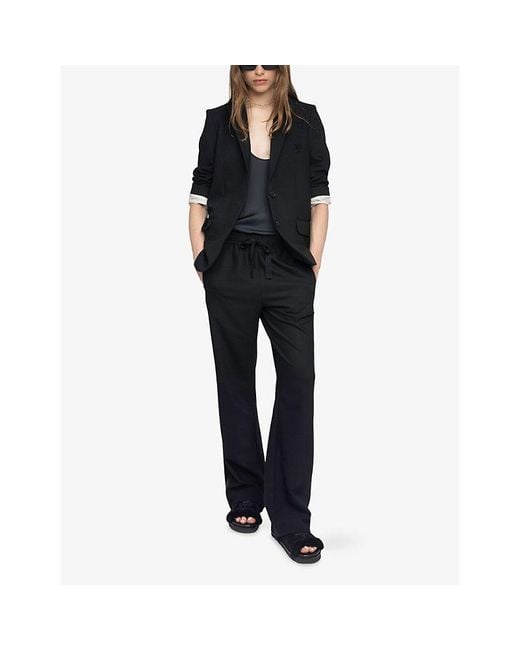 Zadig & Voltaire Black Poma Satin-Stripe Straight-Leg Low-Rise Stretch-Woven Trousers