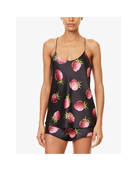 Olivia Von Halle Red Belle Graphic-Pattern Silk Pyjama Set