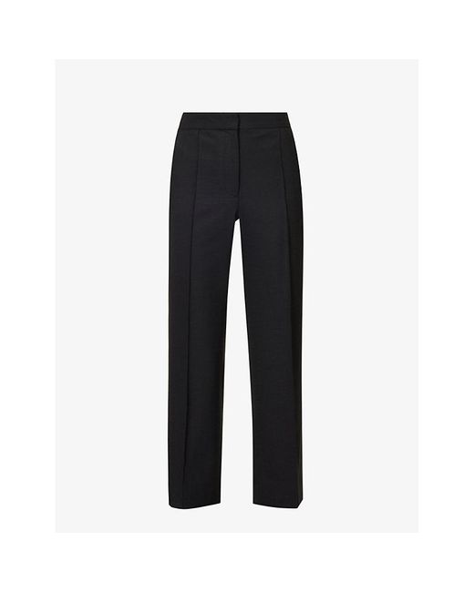 ME+EM Black Straight-Leg Mid-Rise Wool-Blend Trousers