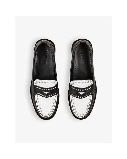 Sandro Black Stud-embellished Logo-debossed Leather Loafers