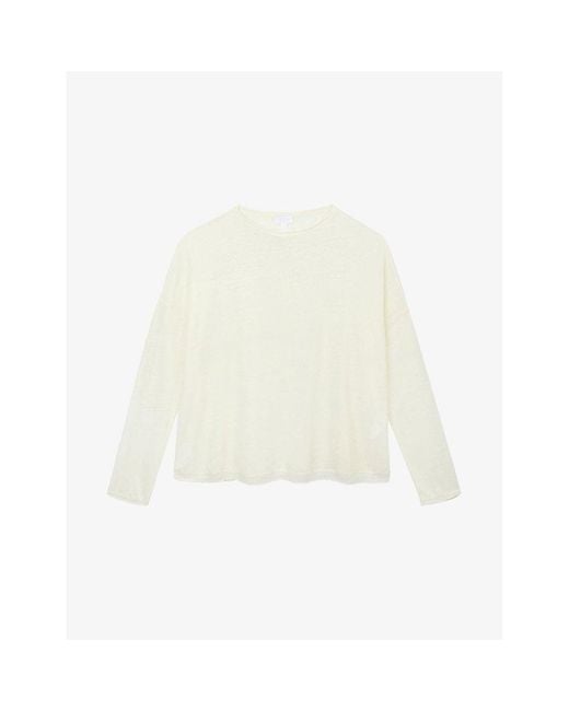 The White Company White Draped Long-Sleeve Linen-Jersey Top