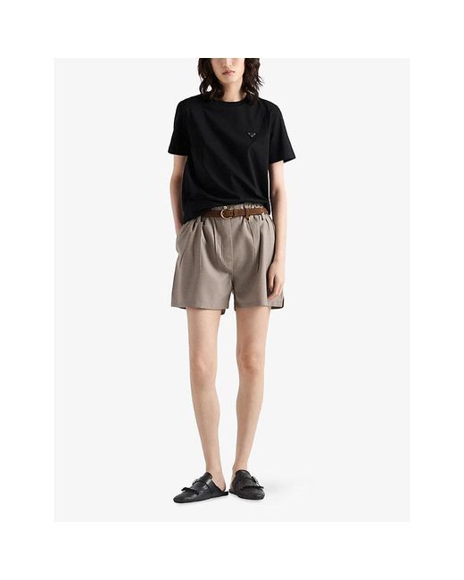 Prada Black Brand-Plaque Short-Sleeved Cotton-Jersey T-Shirt