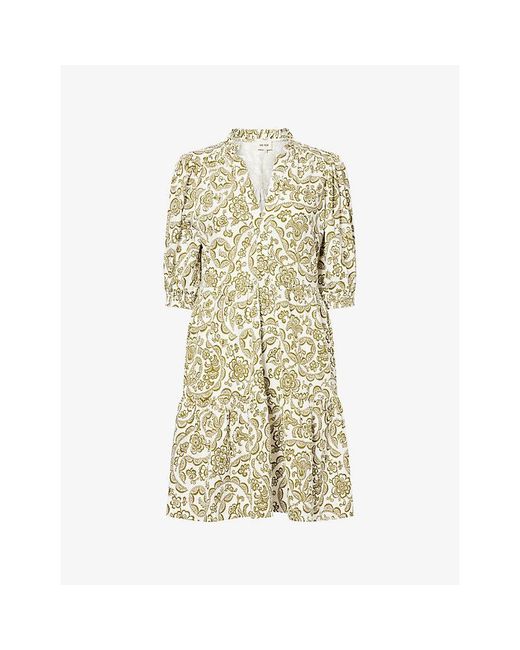 ME+EM Natural Entangled Lace-Print Tiered Cotton Mini Dress
