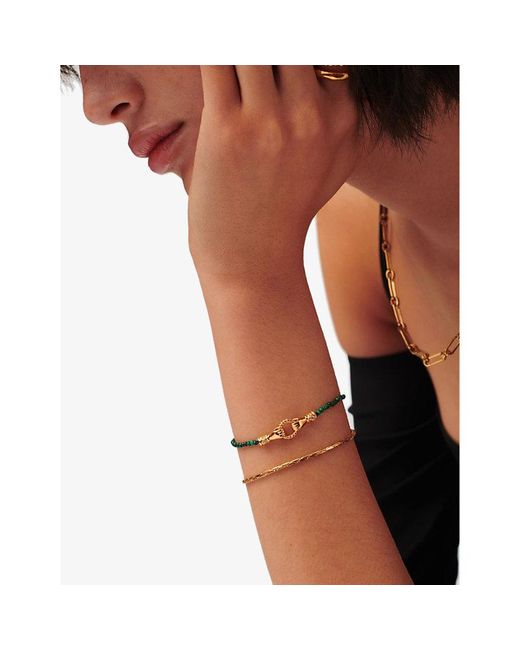 Missoma Metallic X Harris Reed Good Hands 18ct Recycled Yellow -plated Brass, Cubic Zirconia And Malachite Beaded Bracelet
