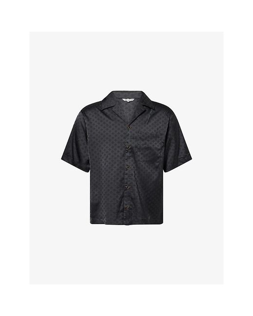 The Couture Club Black Monogram-Print Jacquard Satin Shirt for men