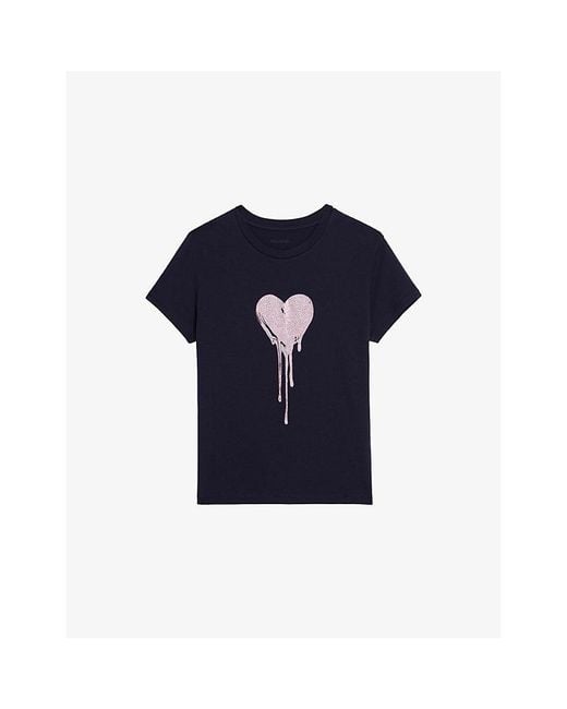 Zadig & Voltaire Blue Walk Rhinestone-Embellished Cotton-Jersey T-Shirt