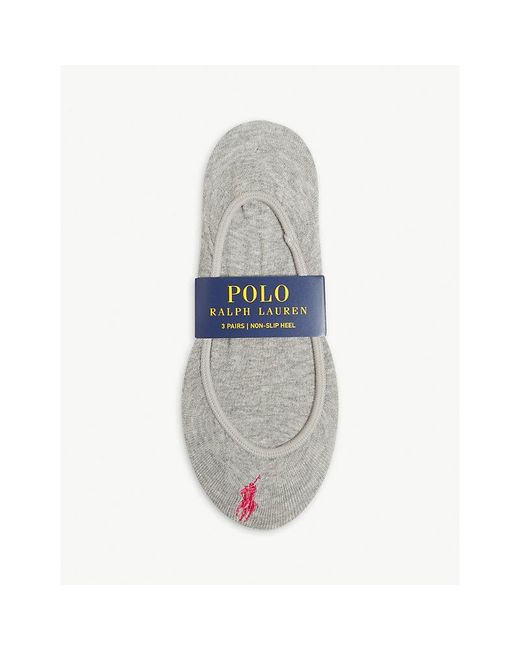 Polo Ralph Lauren Gray Cotton-blend Set Of Three Liner Socks
