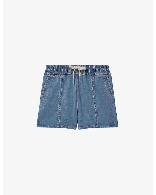 Reiss Blue Isaac Drawstring-waist High-rise Denim Shorts