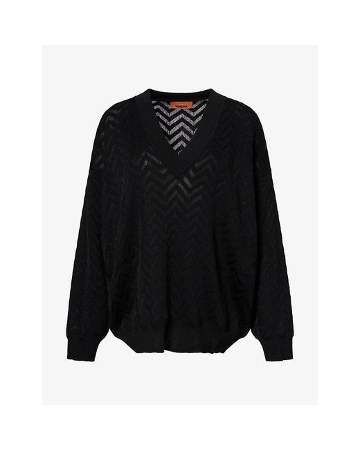 Missoni Black V-Neck Chevron-Knit Cotton-Blend Jumper