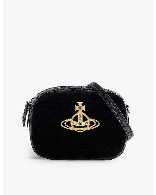 Vivienne Westwood Black Anna Logo-appliqué Velvet Camera Bag
