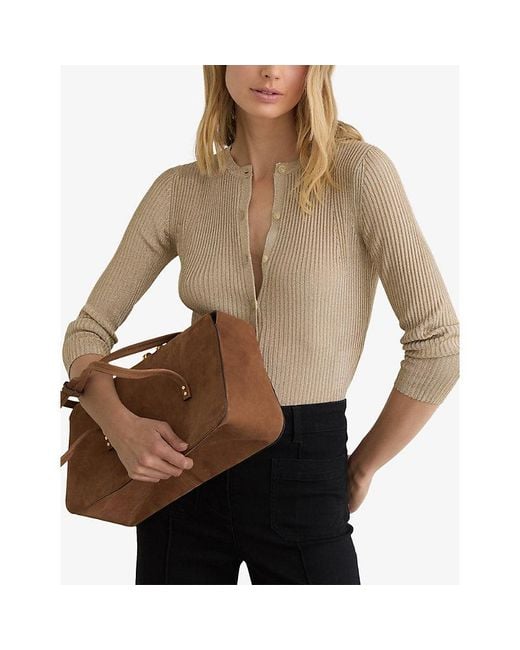 Reiss Natural Milo Round-Neck Ribbed-Knit Cardigan