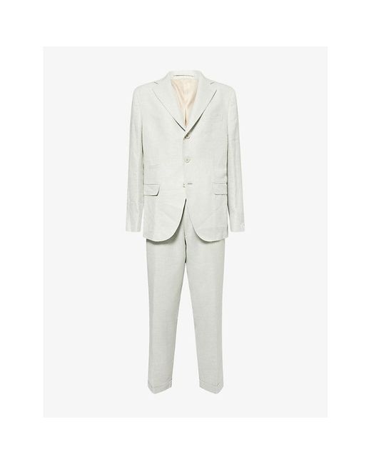 Eleventy Natural Notched-Collar Single-Breasted Linen Wool And Silk Blend Suit for men