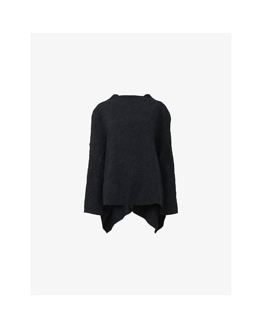 eem Black Draped-Back Textured Woven Blouse