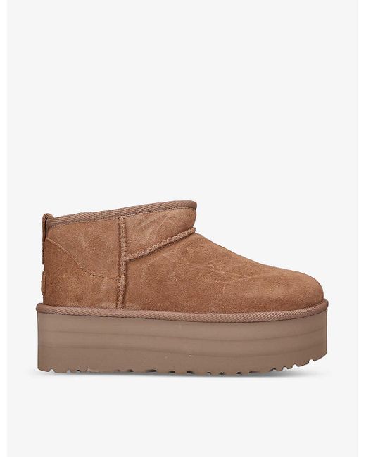 Ugg Brown Classic Ultra Mini Platform Suede And Shearling Boots