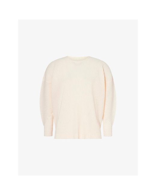 Homme Plissé Issey Miyake White Long-Sleeve Crew-Neck Knit Top for men