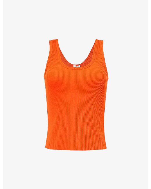 Vince Orange Scoop-neck Rib-knit Cotton-blend Jersey Top