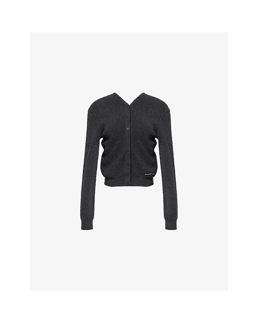 Alexander Wang Black Button-Up V-Neck Stretch-Wool Blend Cardigan