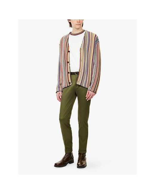 Paul Smith Green Turn-Up Slim-Leg Cotton Trousers for men