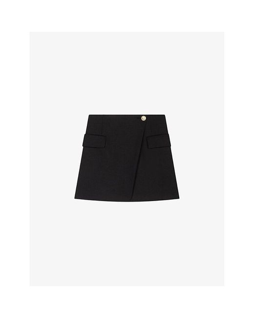 Maje Black Jakino High-waisted Cargo-pocket Stretch-woven Wrap Mini Skirt